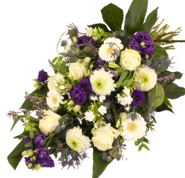 Rouwboeket Blue-Purple and White
